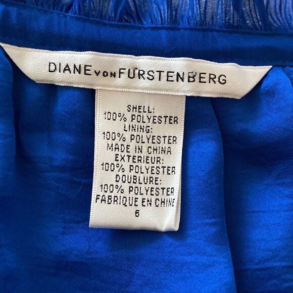 DIANE VON FURSTENBERG VINTAGE PLEATED GEORGETTE BLOUSE ROYAL BLUE 6 - Picture 8 of 11